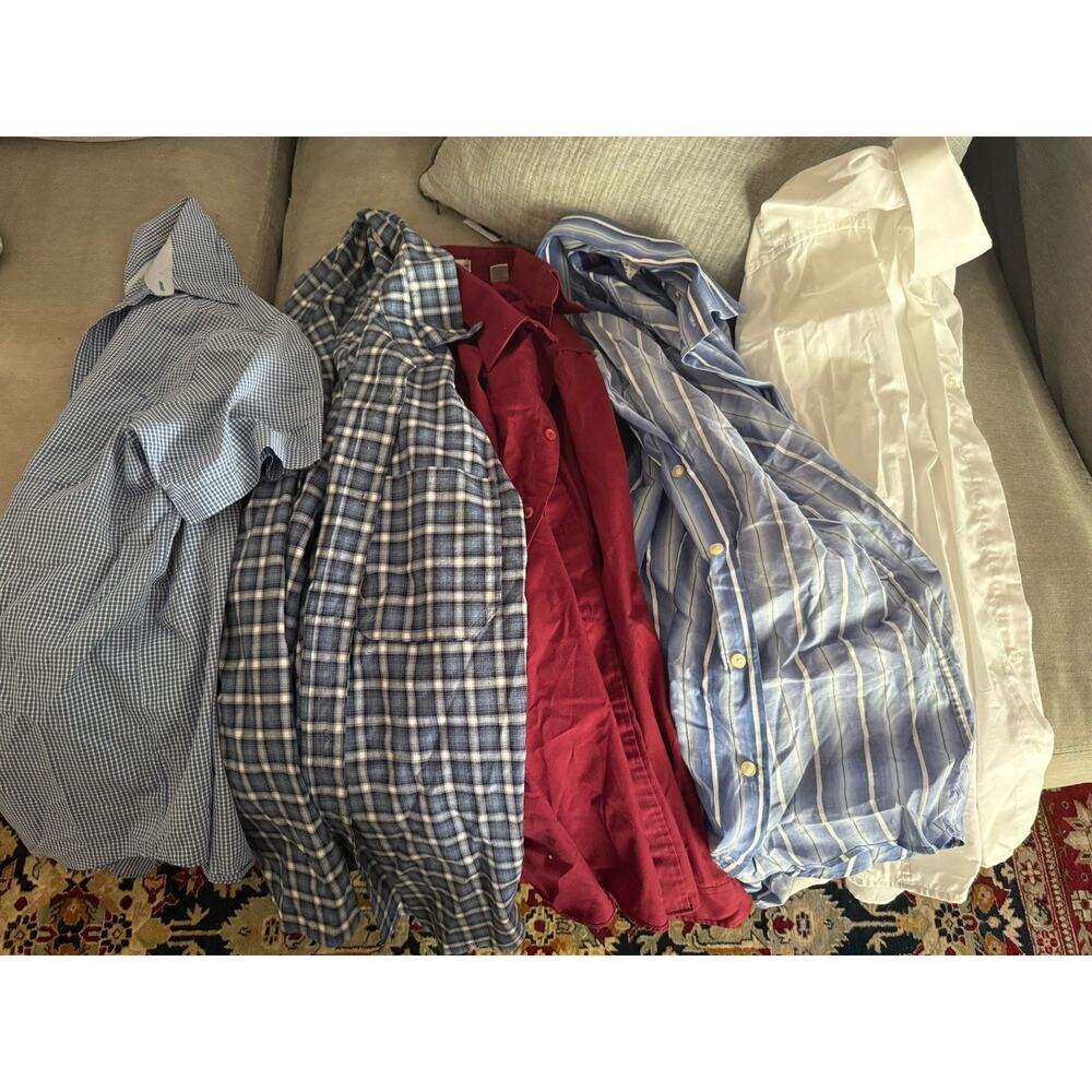 VTG -Mod Mens Sz Large button down Chaps Cotton Dress Shirt Flannel lot 5pc